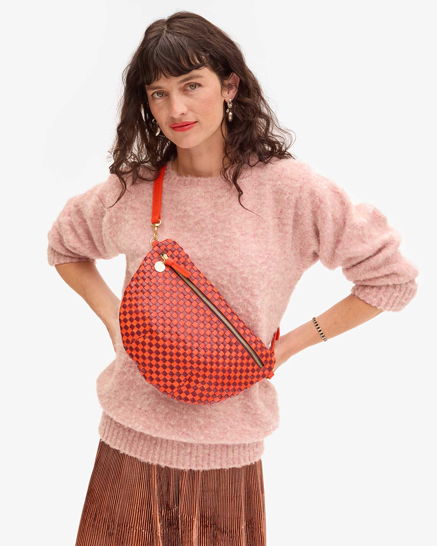 Grande Fanny - Bright Poppy & Bordeaux Woven Checker