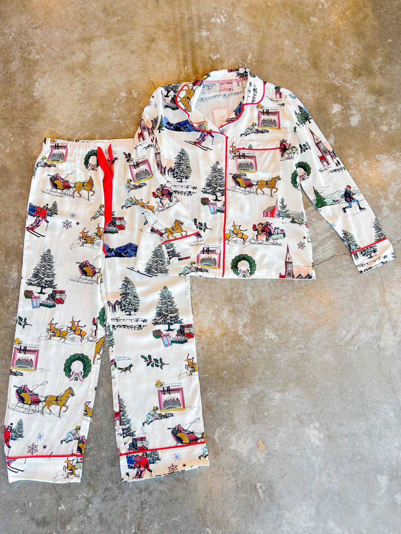 Holiday Toile Long Sleeve Pajama Pants Set