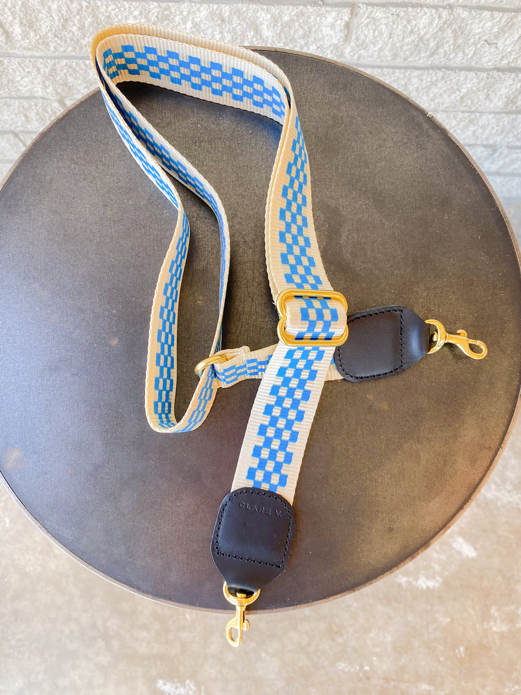 Clare V. Adjustable Strap in Cobalt & Cream Webbing