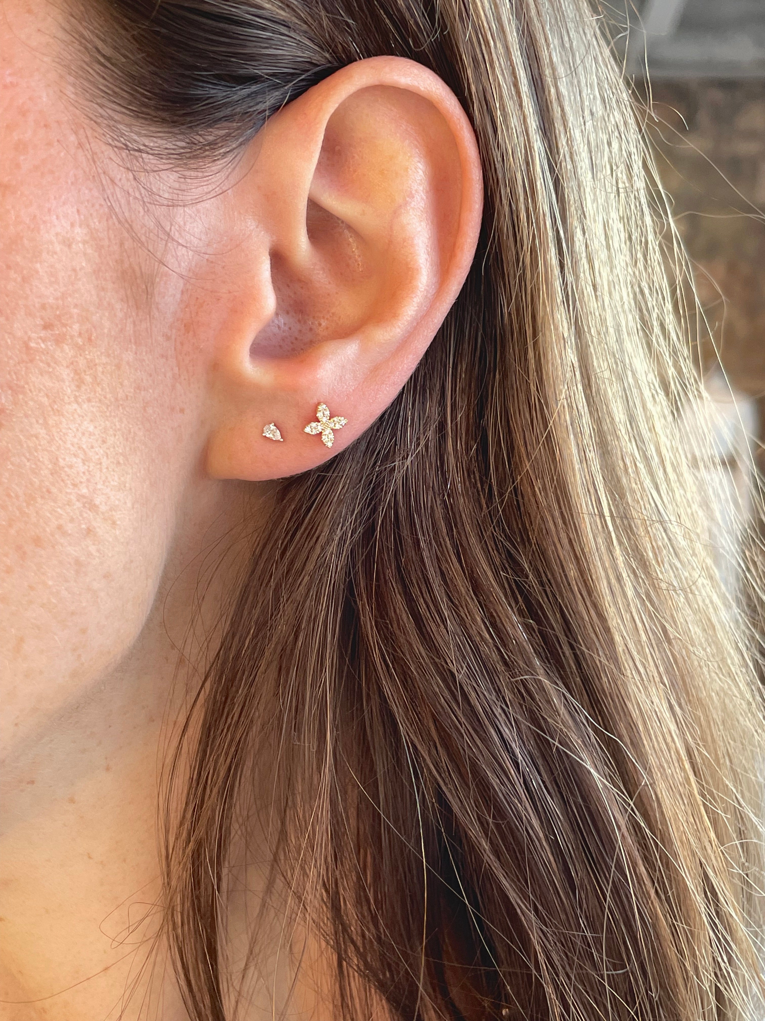 14KY Diamond Blossom Stud Earring