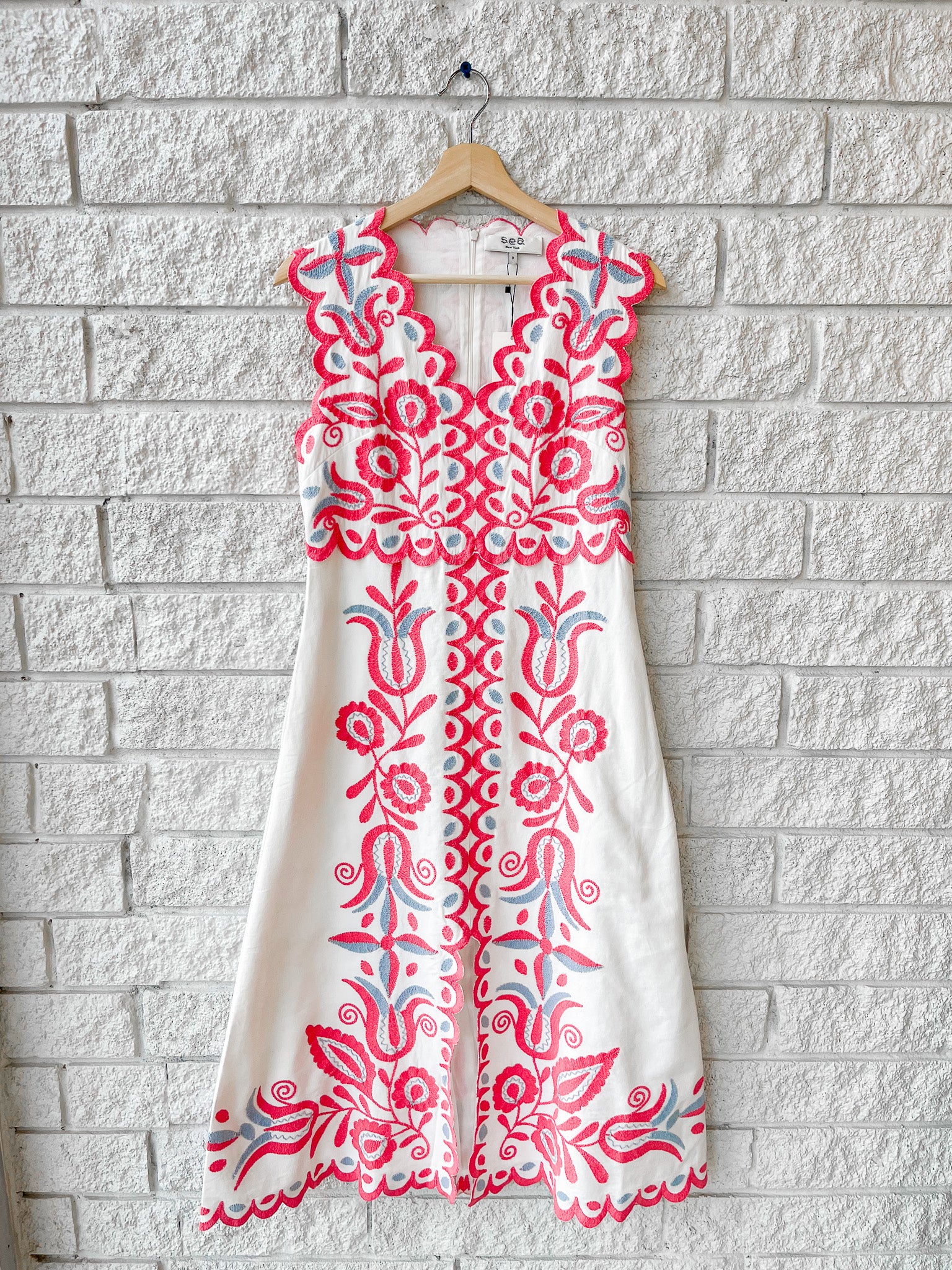 Eevi Embroidered Twill V-Neck Dress