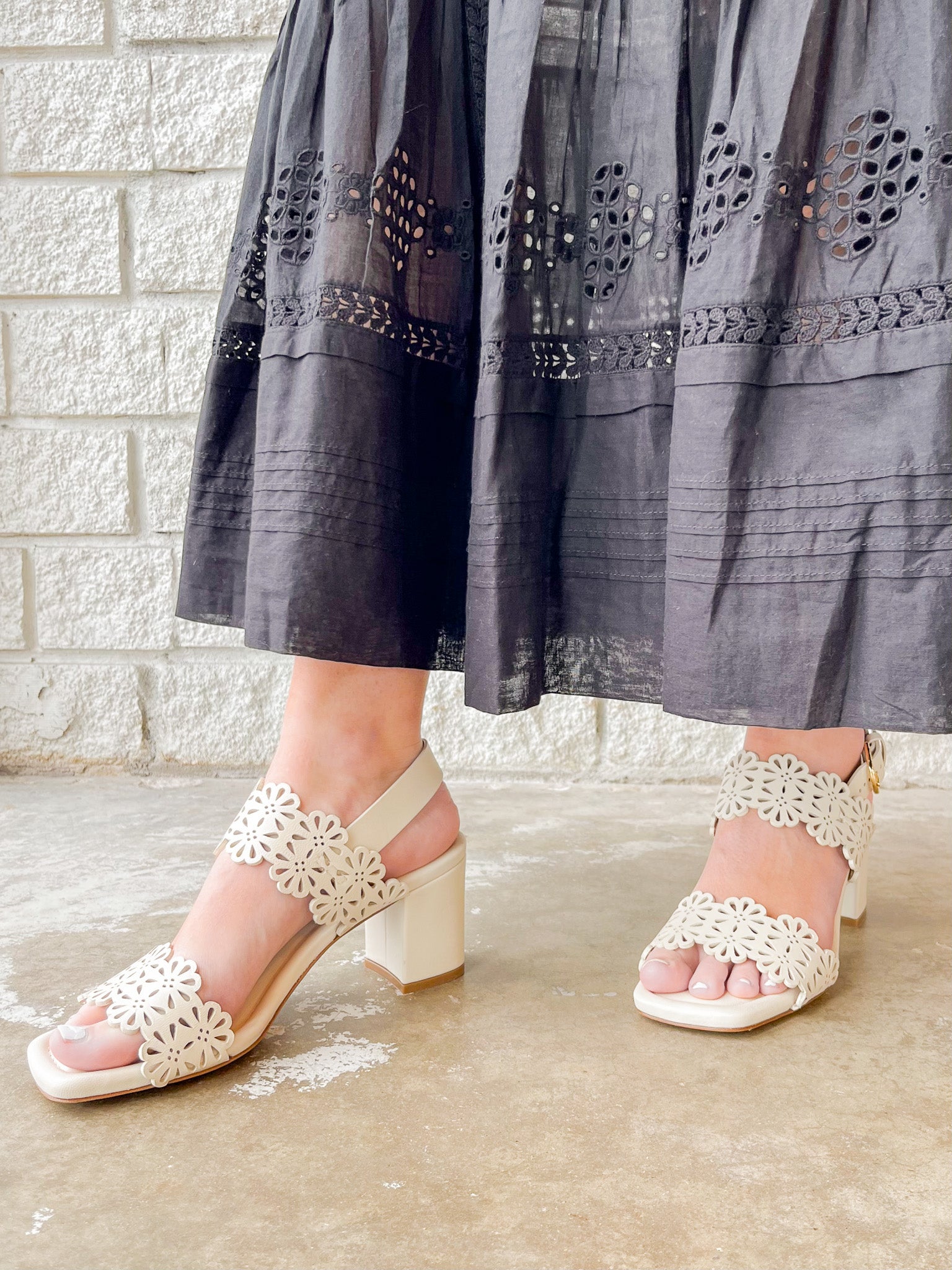 Celeste Eyelet Mid Heel