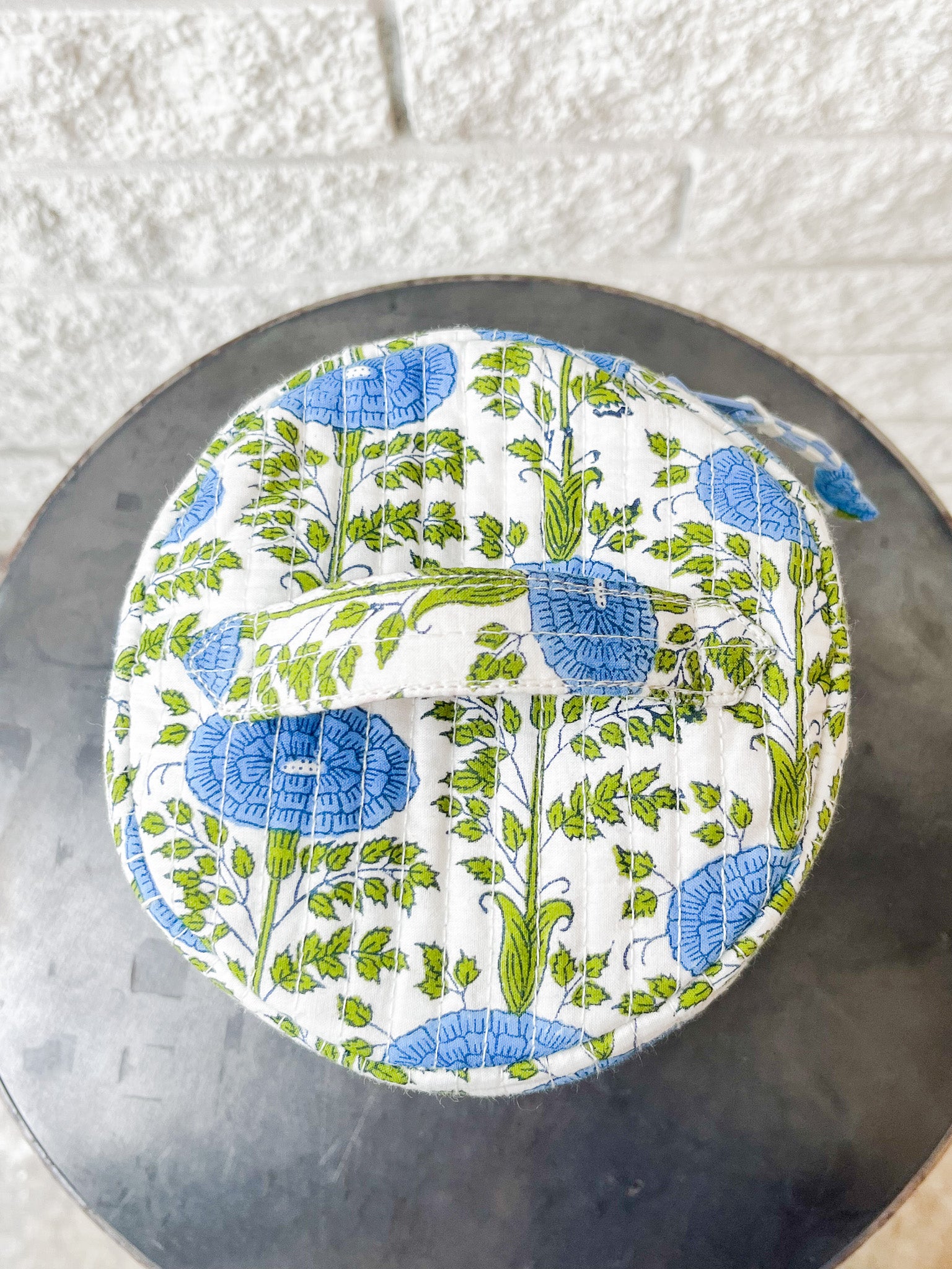 Blue Araminta Round Upright Makeup Bag