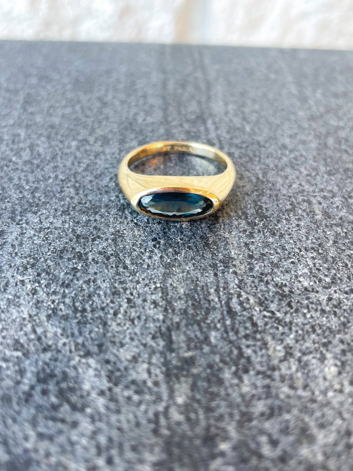 14K Orbit Ring- London Blue Topaz