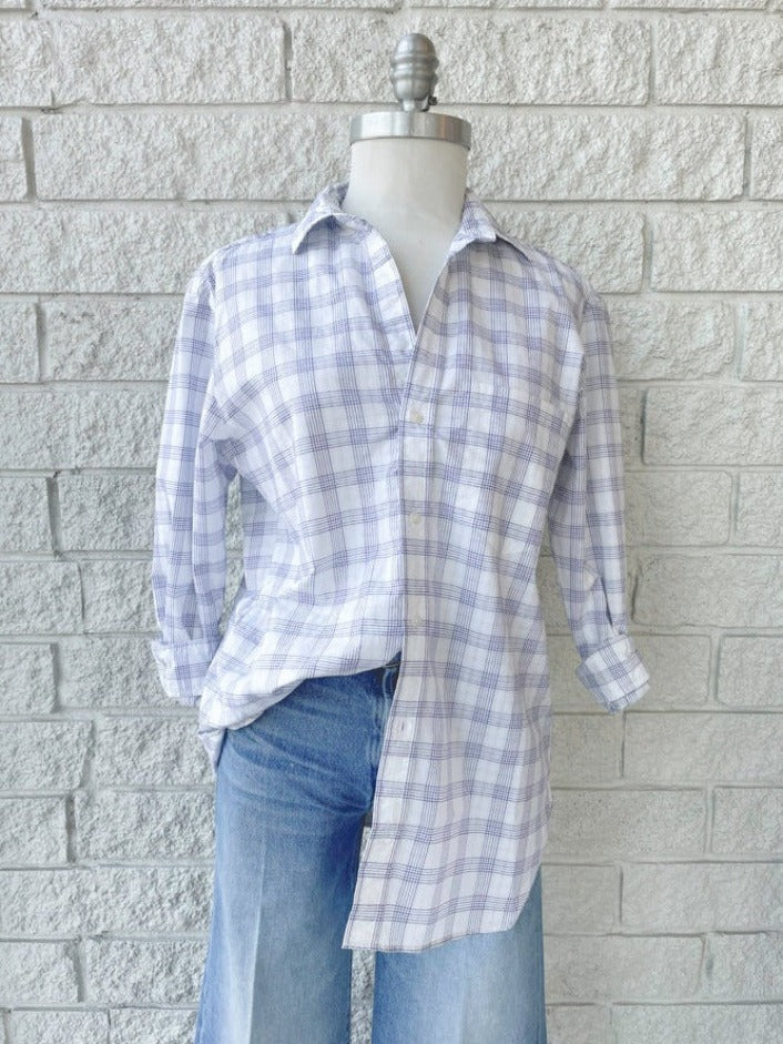 Joedy Button Up Shirt - Blue Textured Plaid