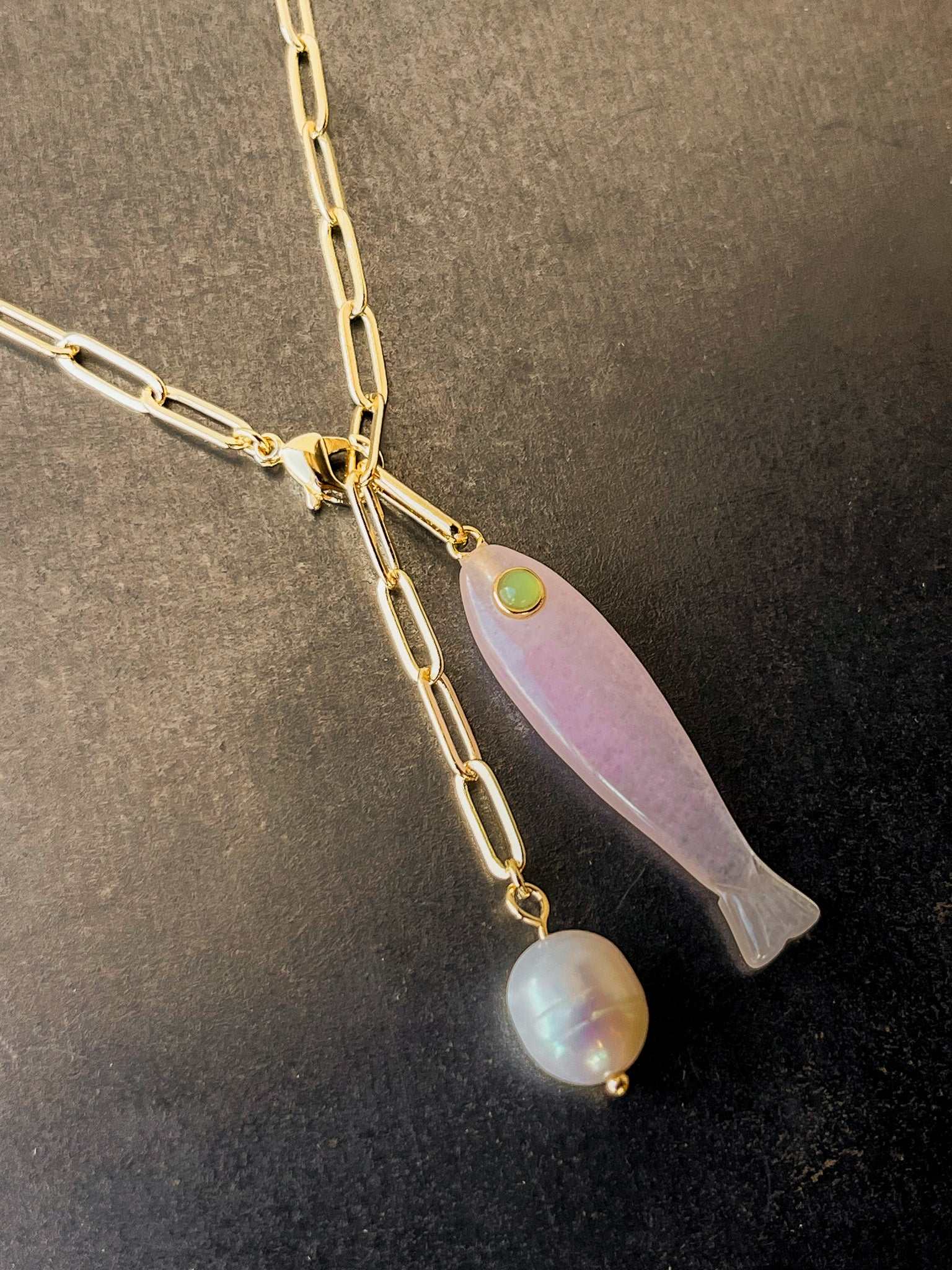 Fortuna Pink Jade Lariat Necklace