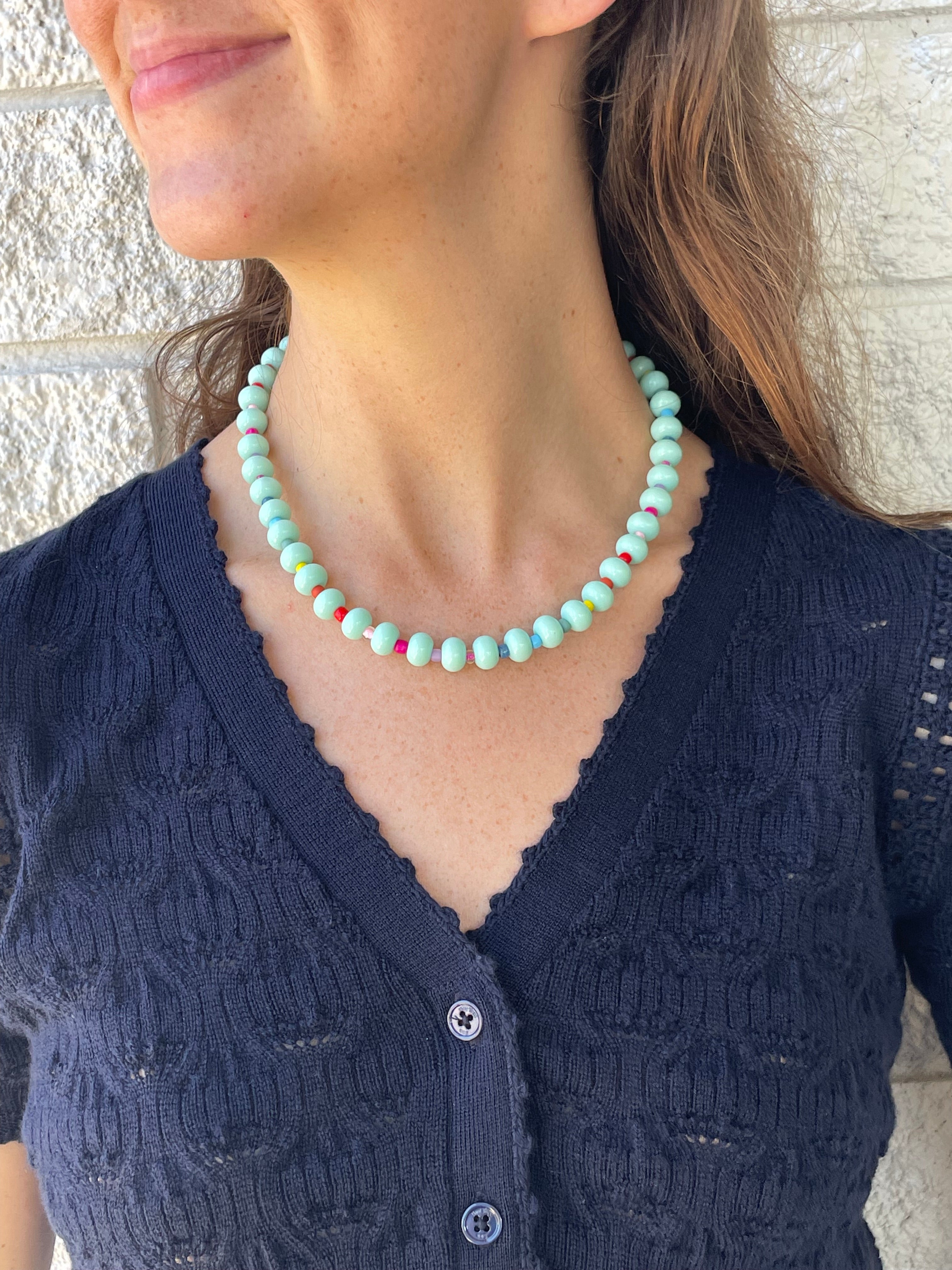 Mint With Rainbow Spacers Necklace