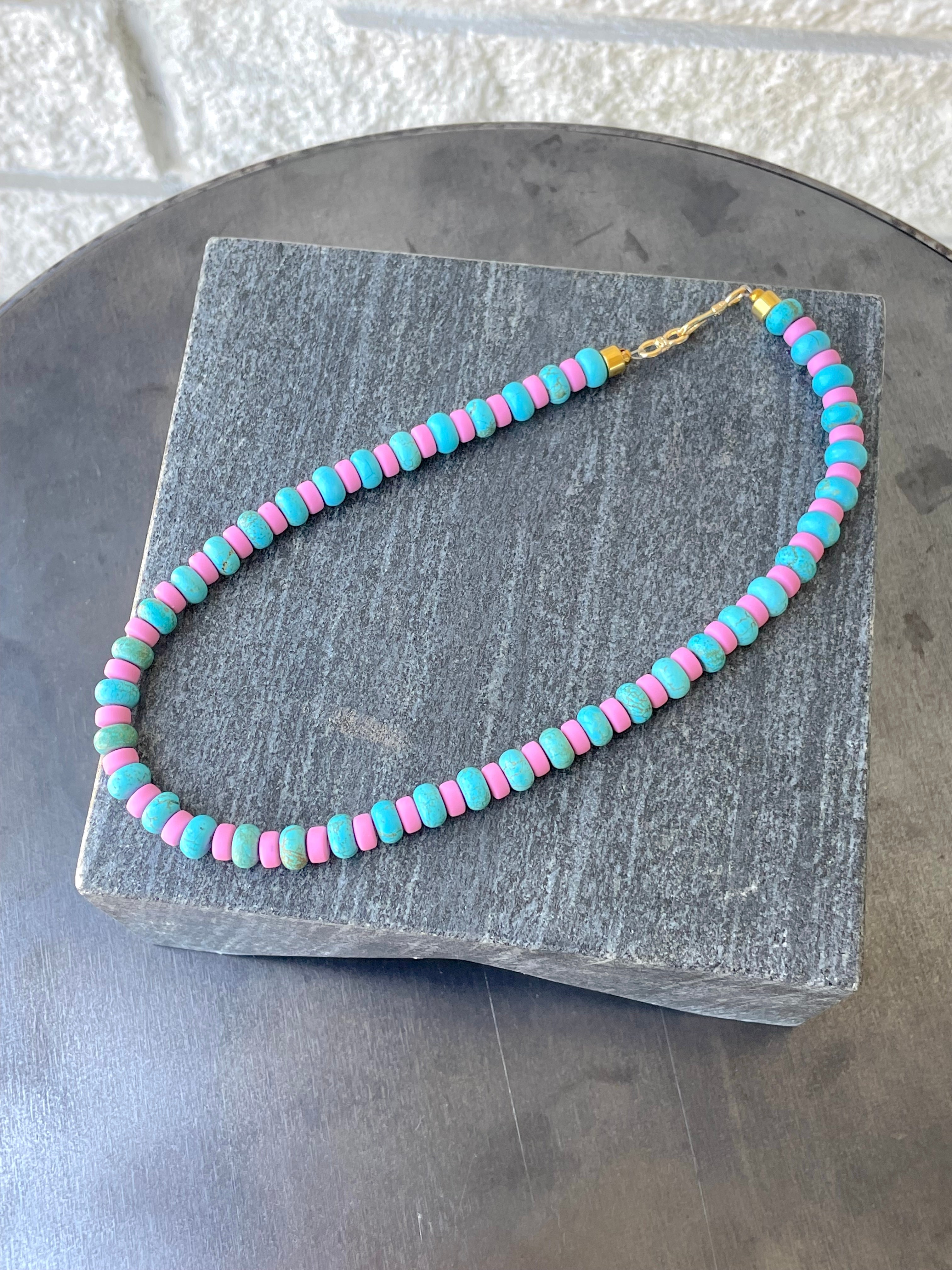Turquoise Shortie Necklace in Pink