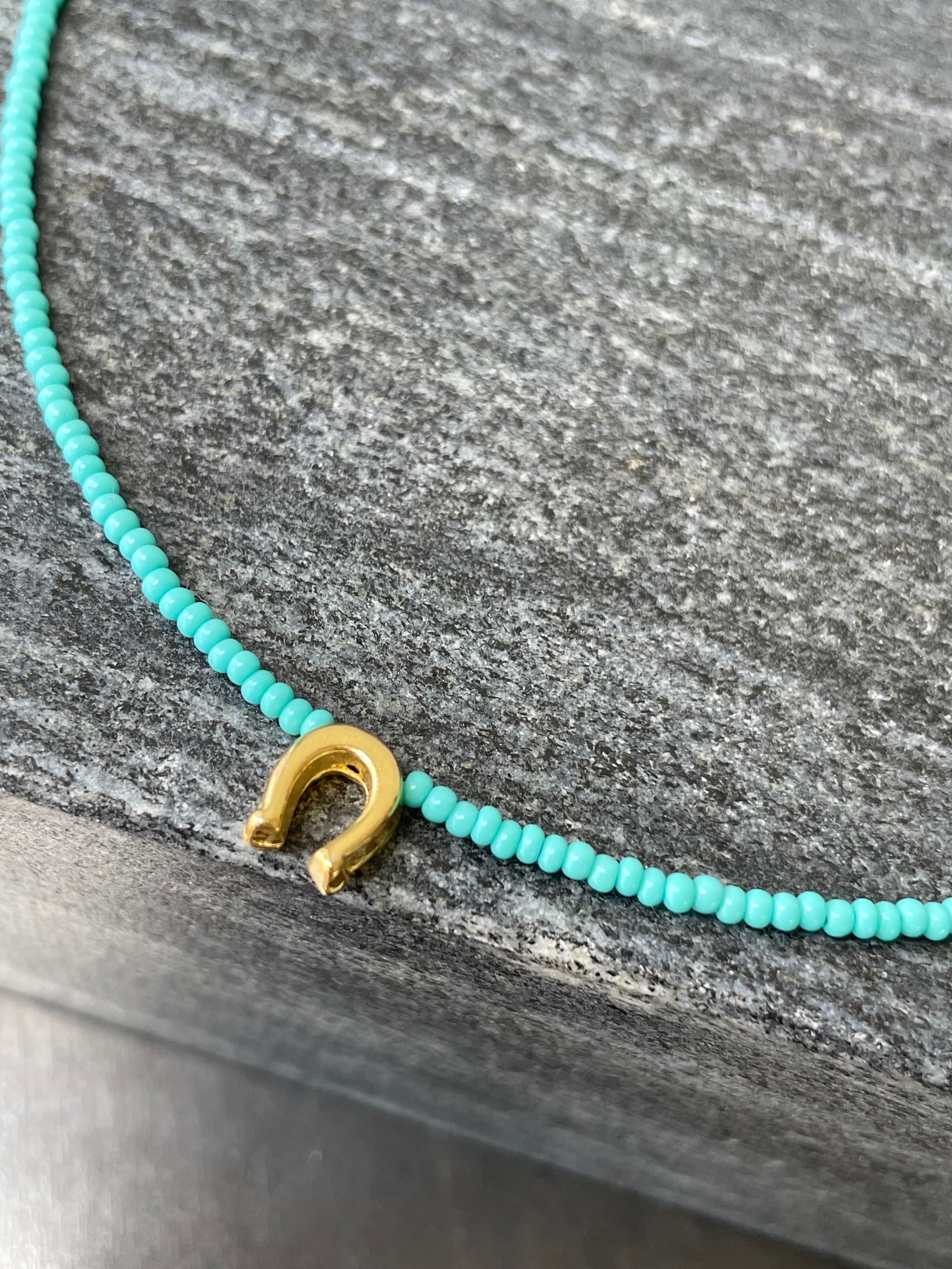 Gold Horseshoe Necklace in Turquoise