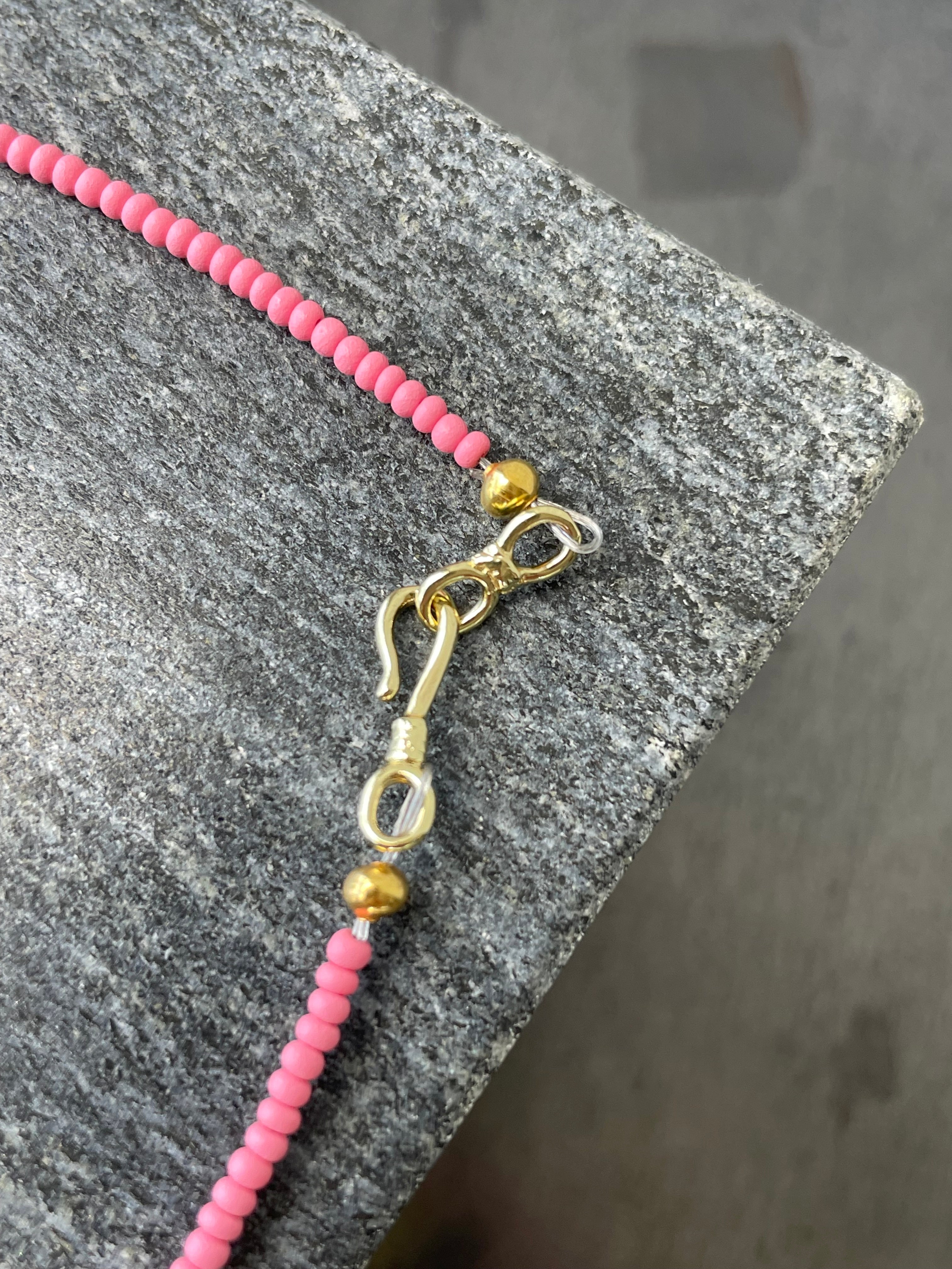 Gold Horseshoe Necklace in Pink