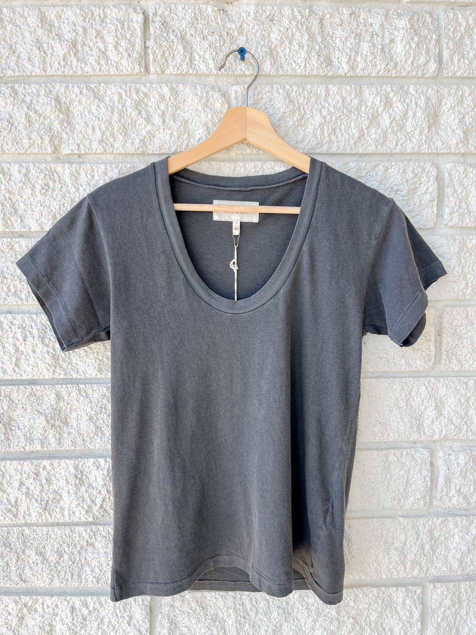 The Slim U Neck Tee in Washed Black