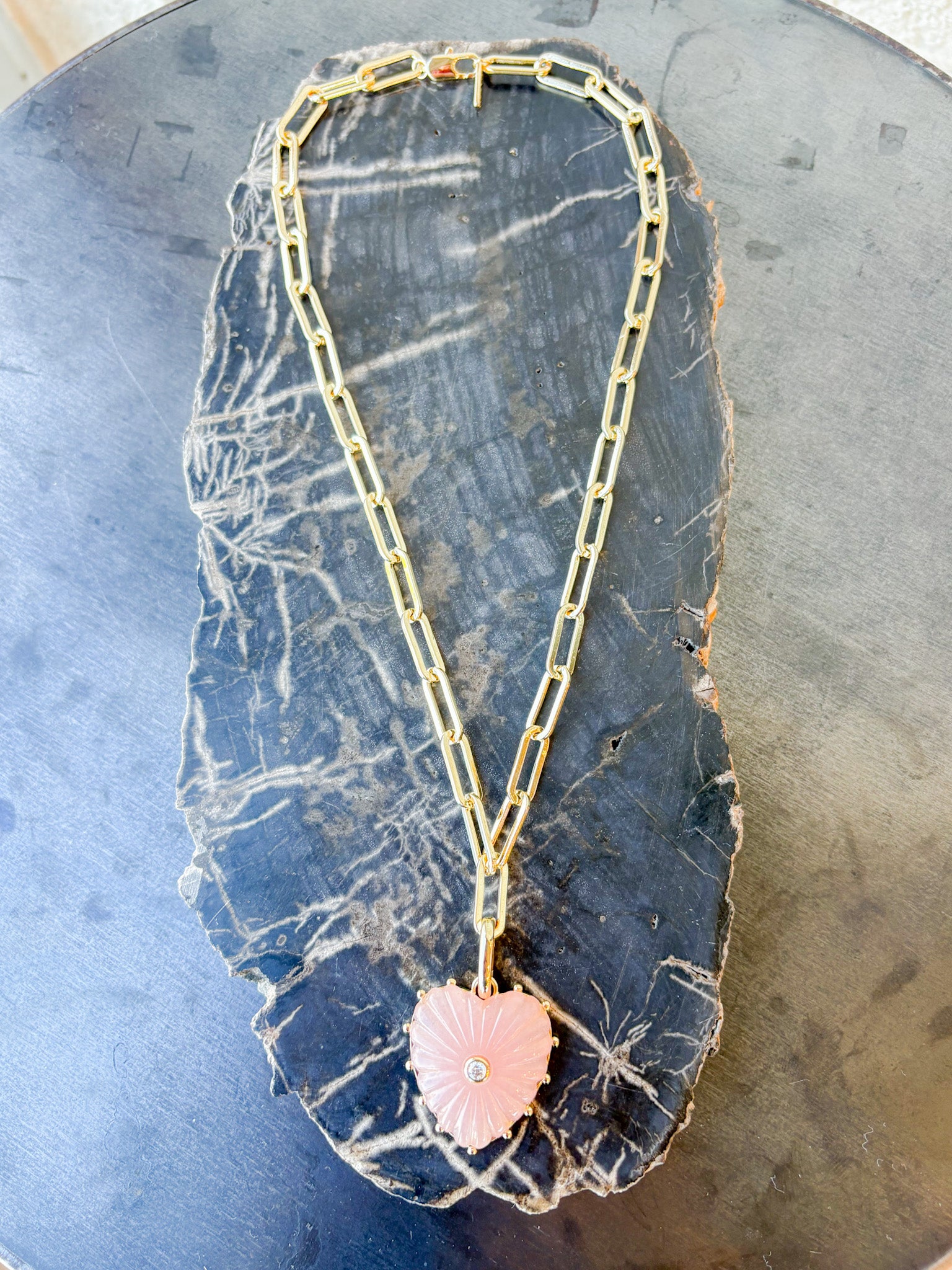 Malene Pink Jade Clip Necklace