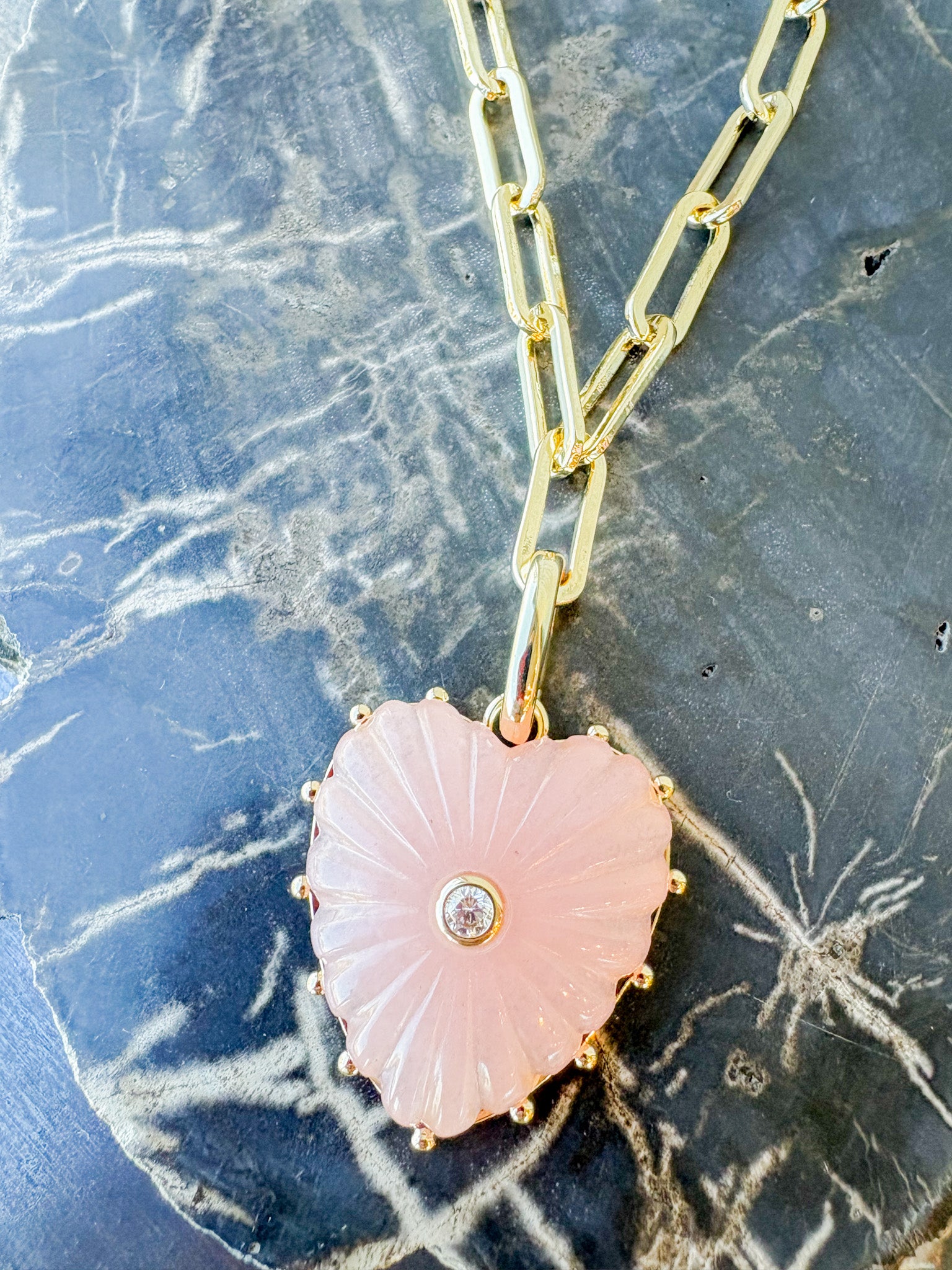 Malene Pink Jade Clip Necklace