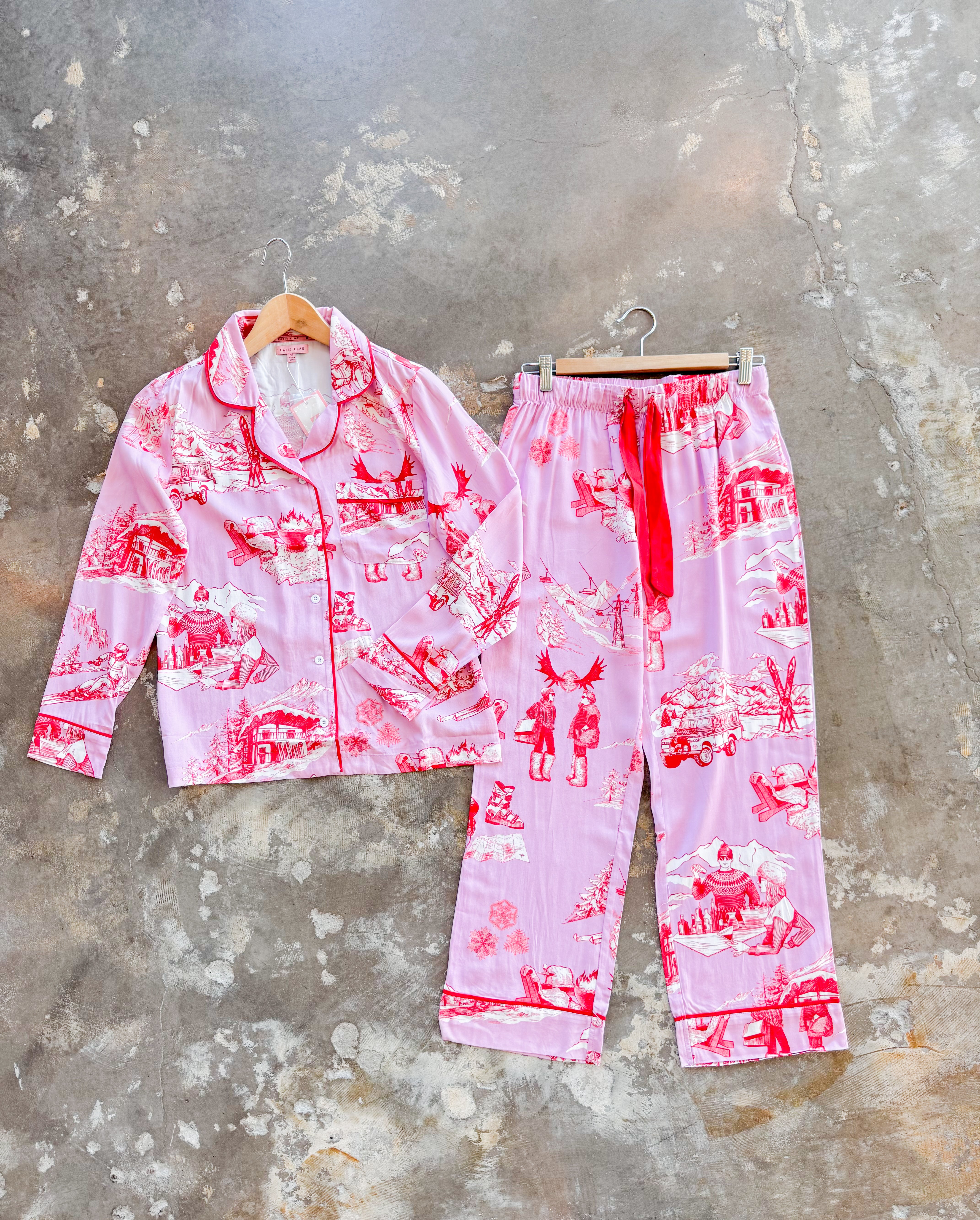 Après Ski Toile Long Sleeve Pajama Pants Set
