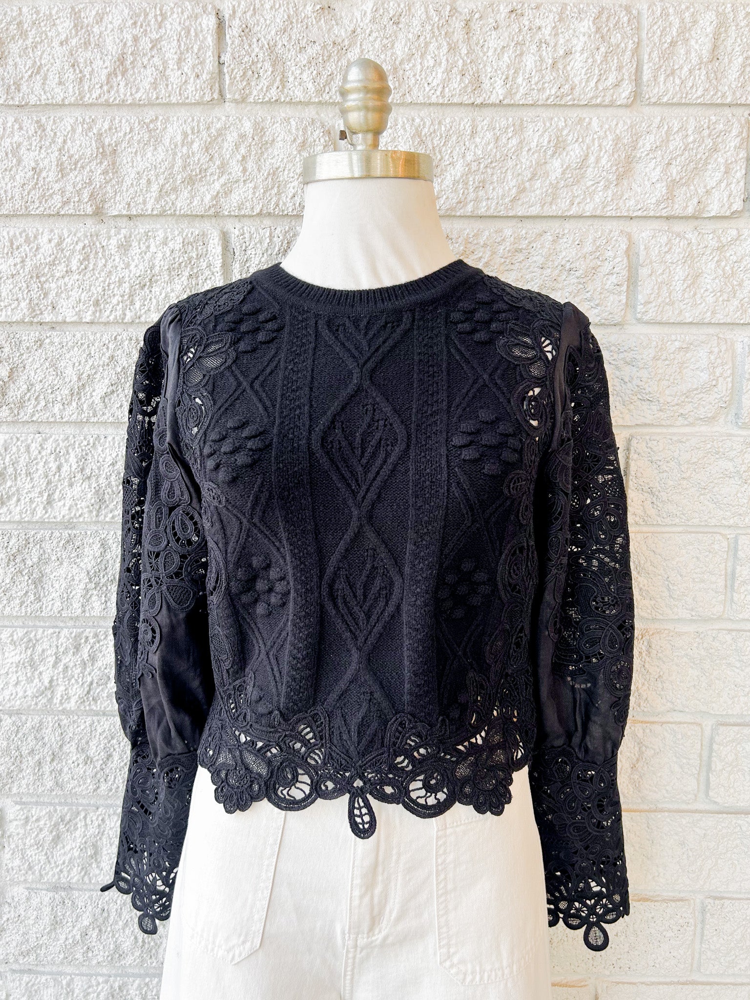 Vania Lace Combo Sleeve Sweater