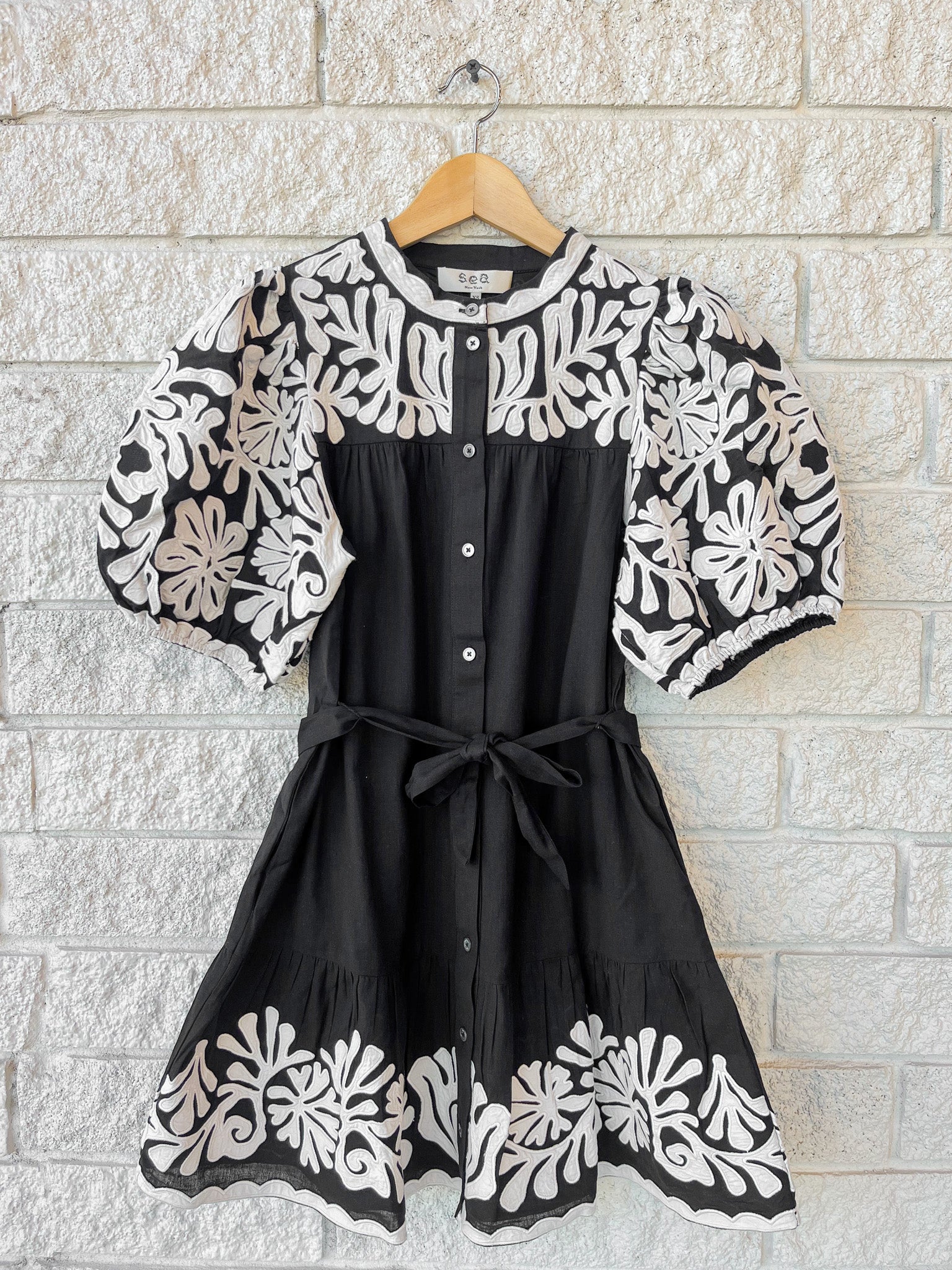 Agathe Applique Puff Sleeve Mini Dress