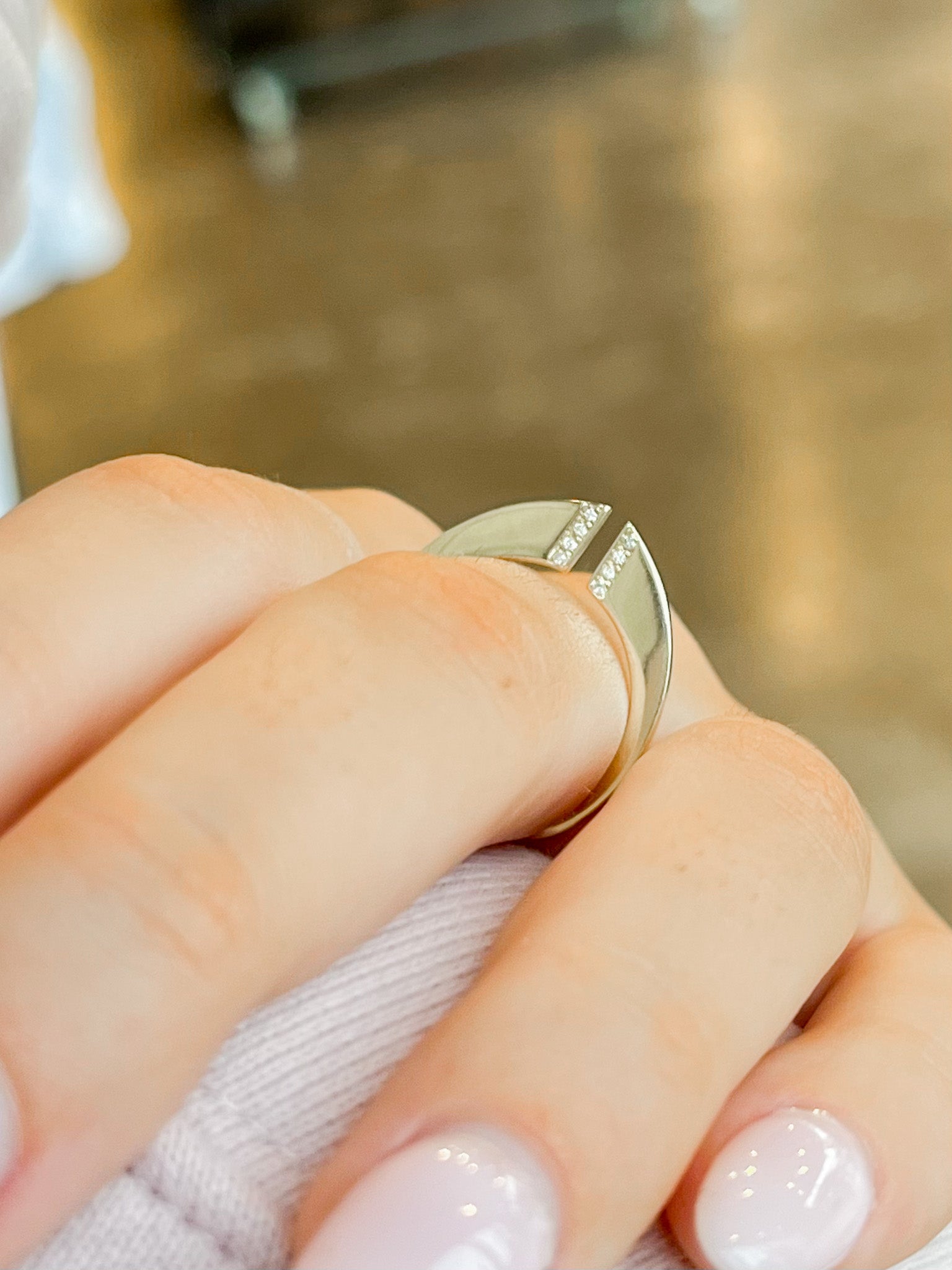 Mitre Ring with Side Pavé White Diamonds