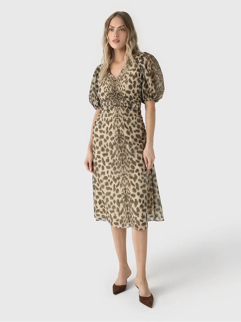 Claude Print Puff Sleeve Midi Dress