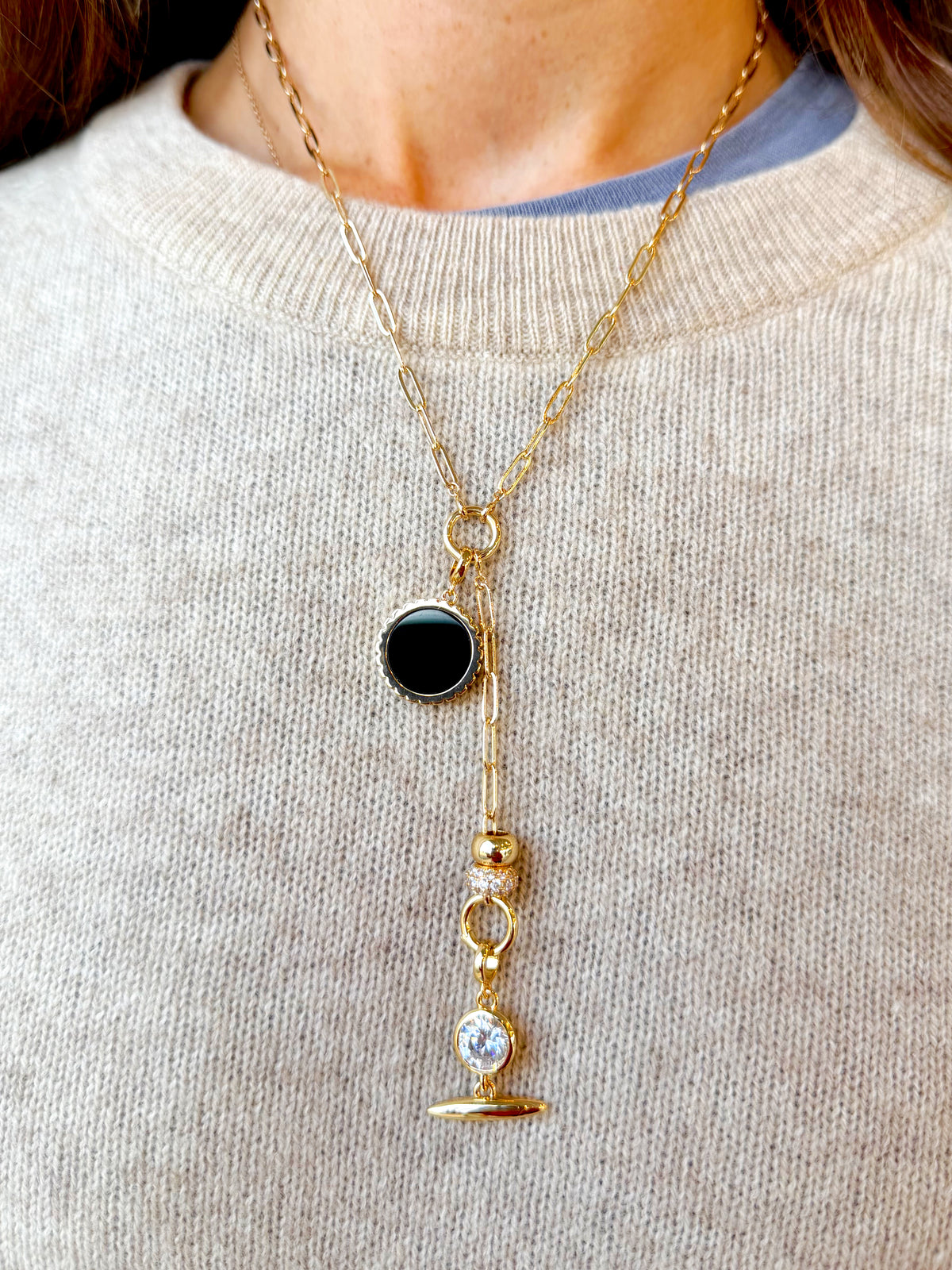 Estelle Onyx Lariat Necklace: Up to 18"