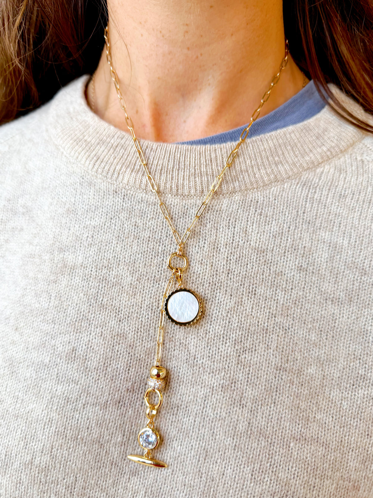 Estelle Mother Of Pearl Lariat Necklace: Up to 18"