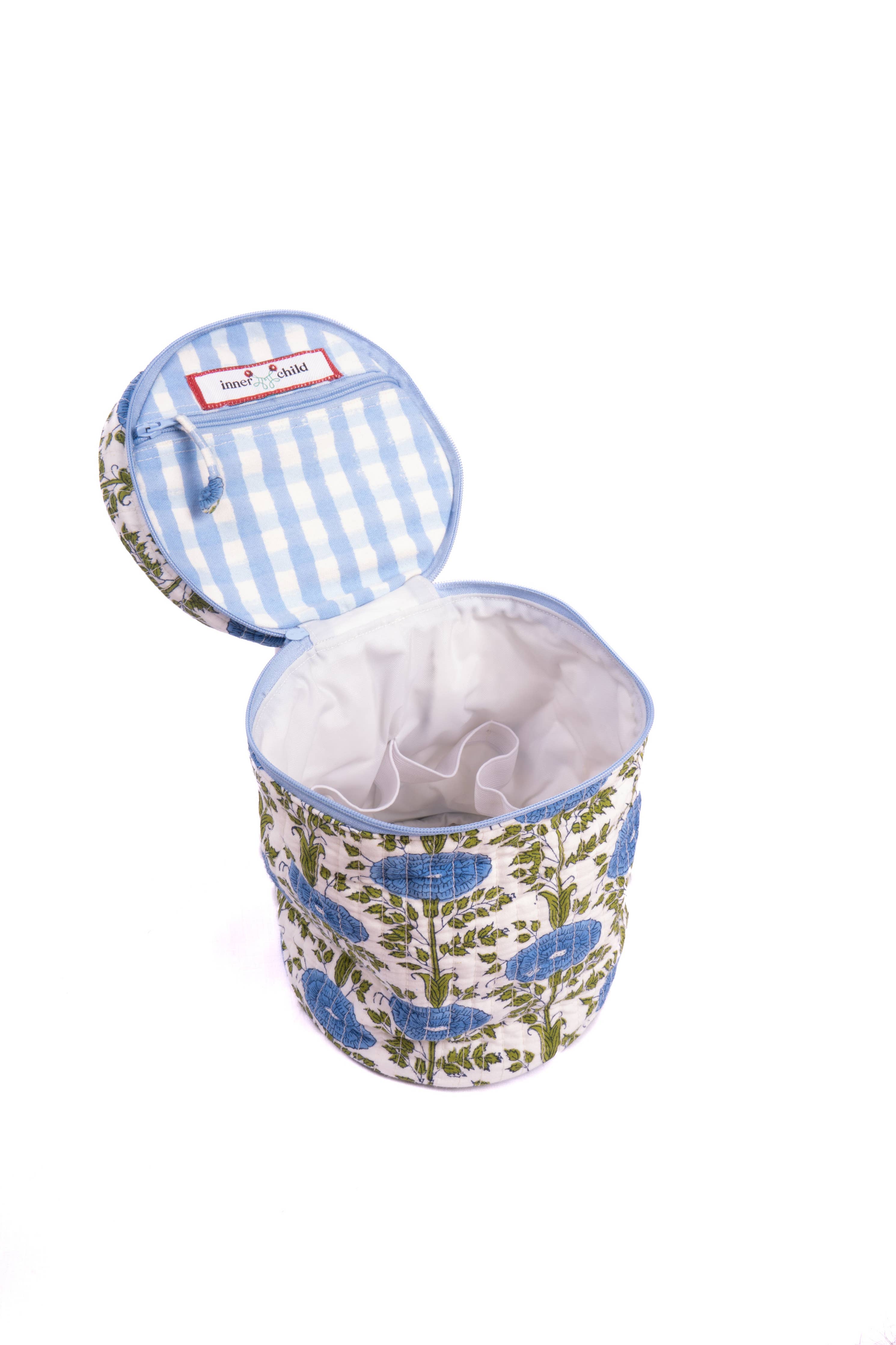 (Available 12/1) Blue Araminta Round Upright Makeup Bag