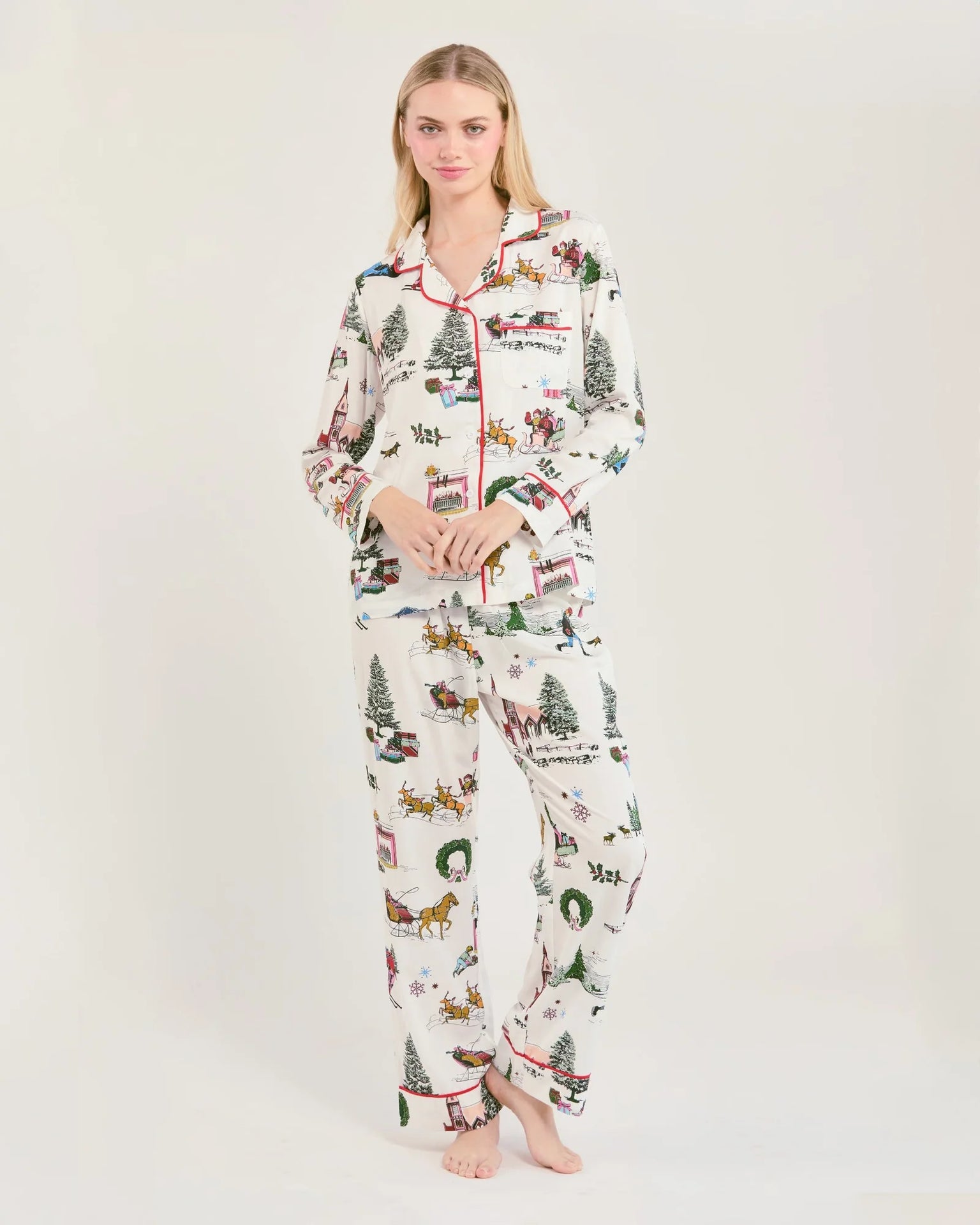 Holiday Toile Long Sleeve Pajama Pants Set