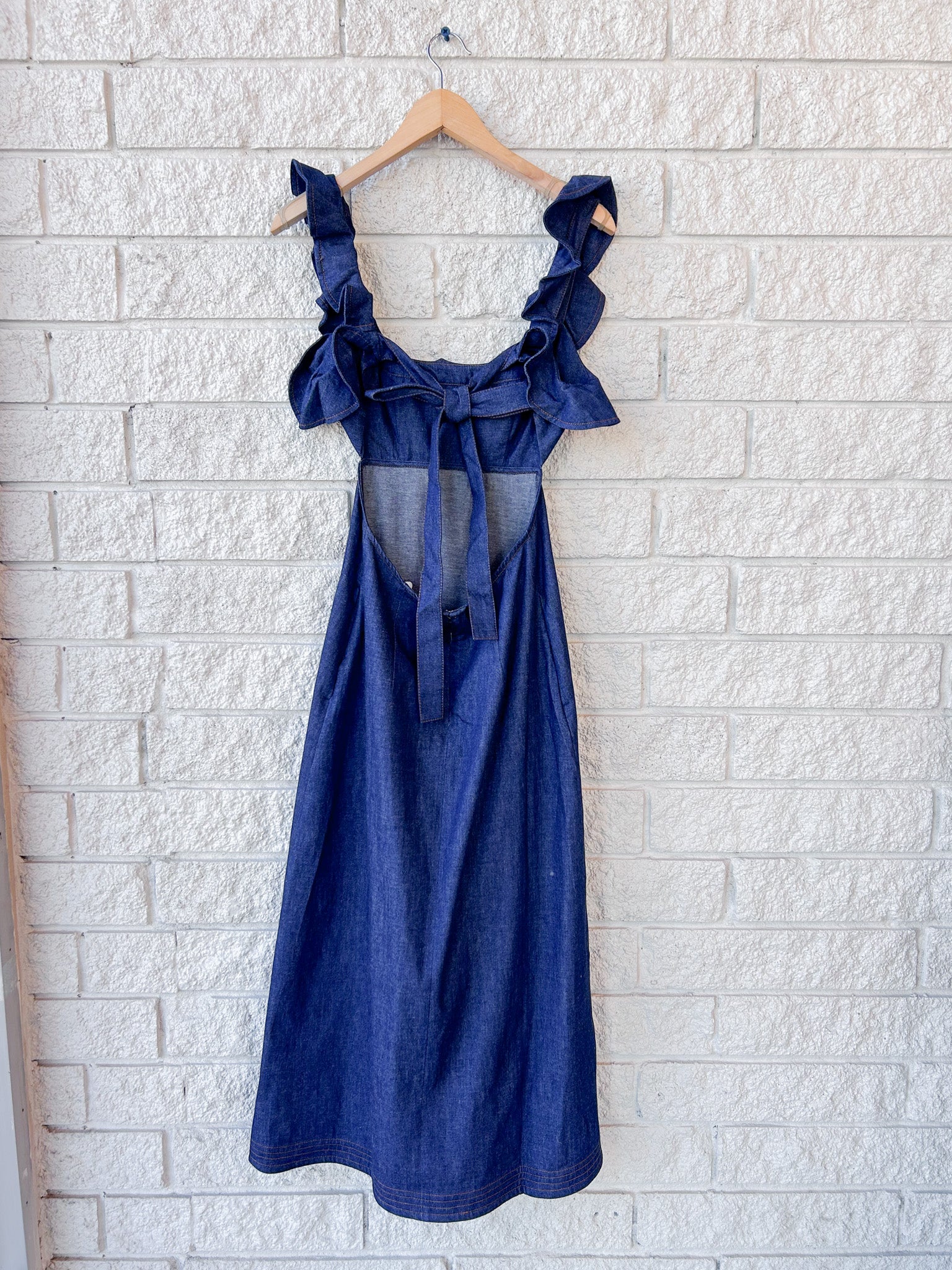 Aster Denim Frill Midi Dress