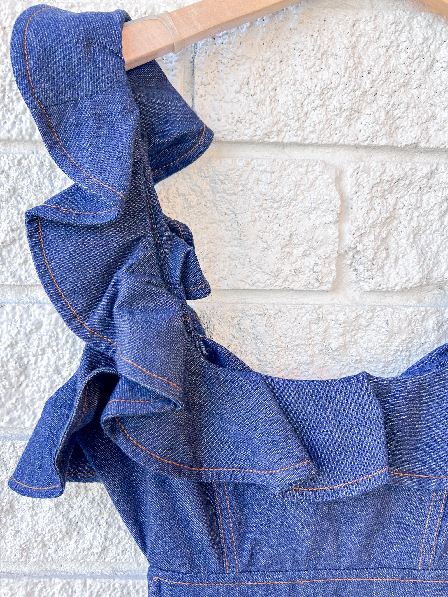 Aster Denim Frill Midi Dress