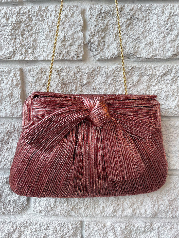 Pleated Frame Clutch With Bow