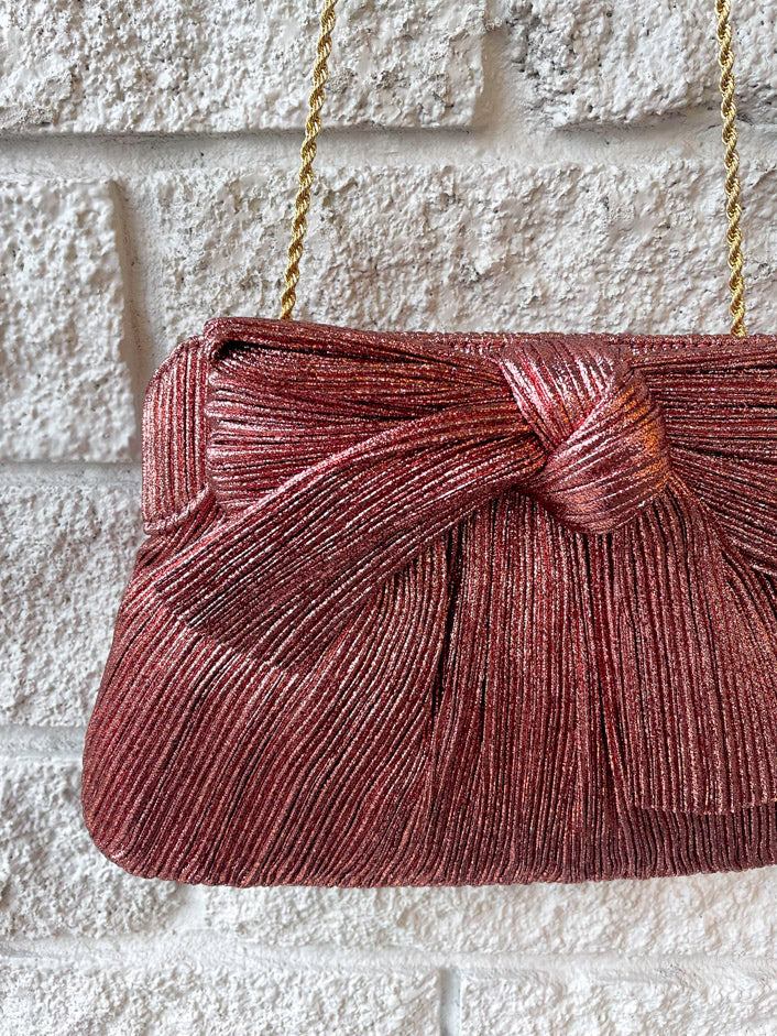 Pleated Frame Clutch With Bow
