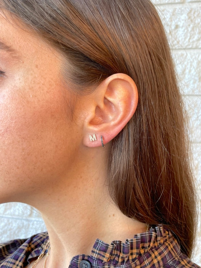 "M" Diamond Initial Stud Earring