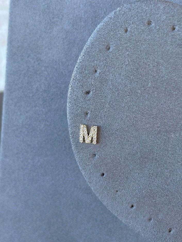 "M" Diamond Initial Stud Earring